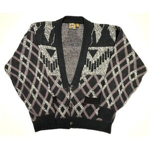 Saturdays Cardigan Sweater Mens Size L Button V-Neck Retro Wool Blend Cosby